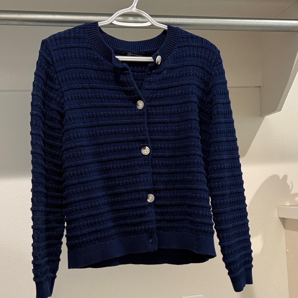 Textured Navy Button-Front Cardigan Sweater